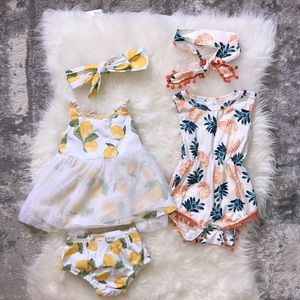Baby girl LOT dress and romper sets with headband